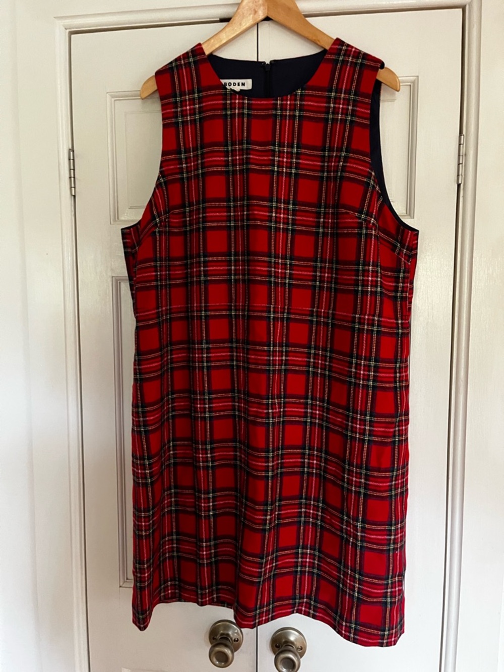 Boden Red, Navy & Green Plaid jumper dress